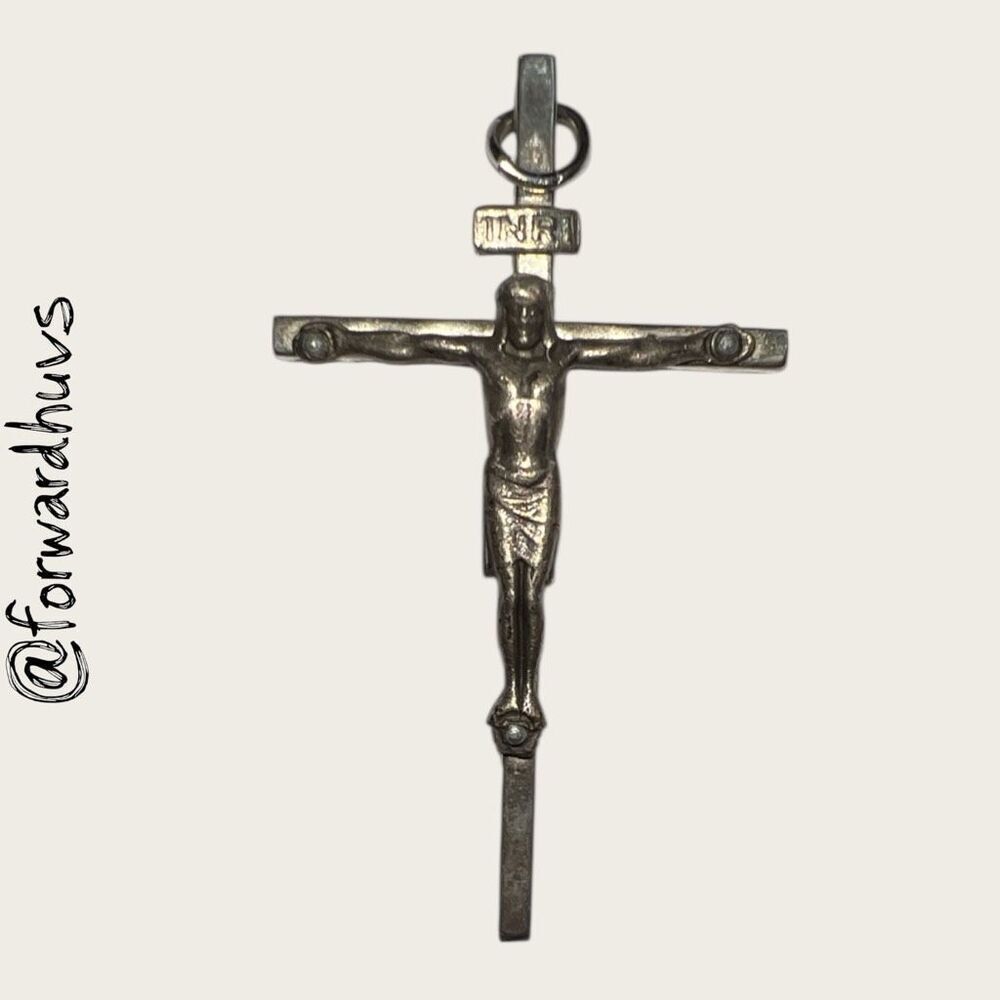 Vintage Metal Crucifix Pendant – INRI Inscription – Religious Jewelry